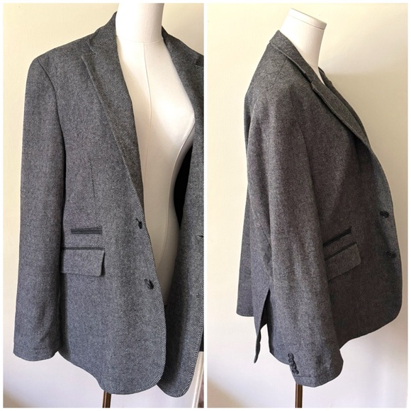 Vintage‎ Black Grey Tweed Wool Oversized Classic Boyfriend Menswear Fit Blazer - Picture 2 of 16